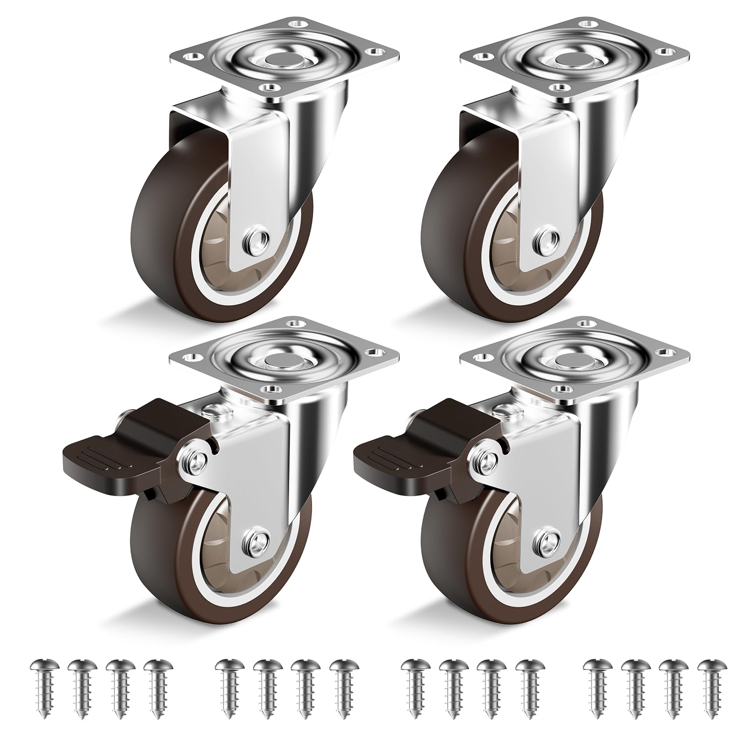 HOLKIE Castor Wheels 50mm Castors for Furniture with Safety Brake Caster Wheels Set of 4 Total Capacity 120KG (2 with Brakes and 2 without)