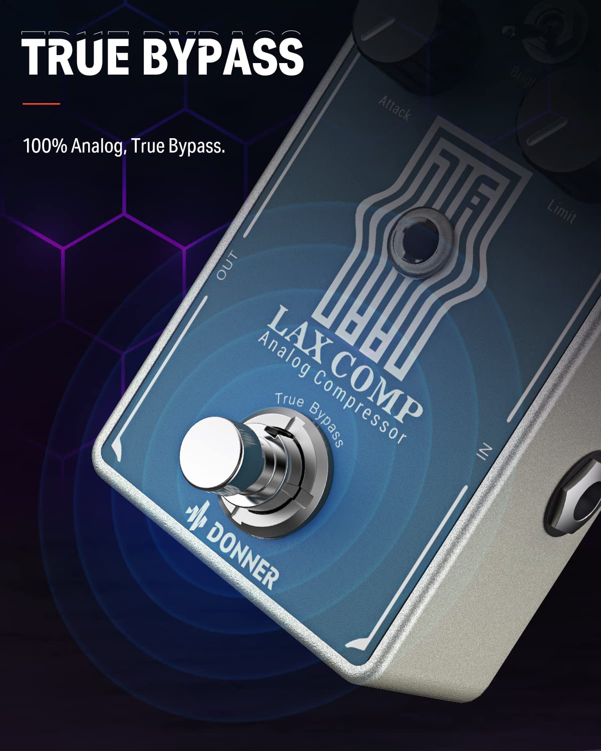 Donner Compressor Guitar Pedal, Lax Comp Compressor Pedal for Electric Guitar and Bass, Classic Peak Limiter Style Compressor with 2 Band EQ Boost Effect Pure Analog True Bypass