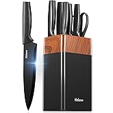 Knife Set, Yabano No Rust Kitchen Knives with PE Universal Knife Block 7 Pieces, High Grade Small Knife Block Set with Black