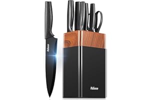 Knife Set, Yabano No Rust Kitchen Knives with PE Universal Knife Block 7 Pieces, High Grade Small Knife Block Set with Black 