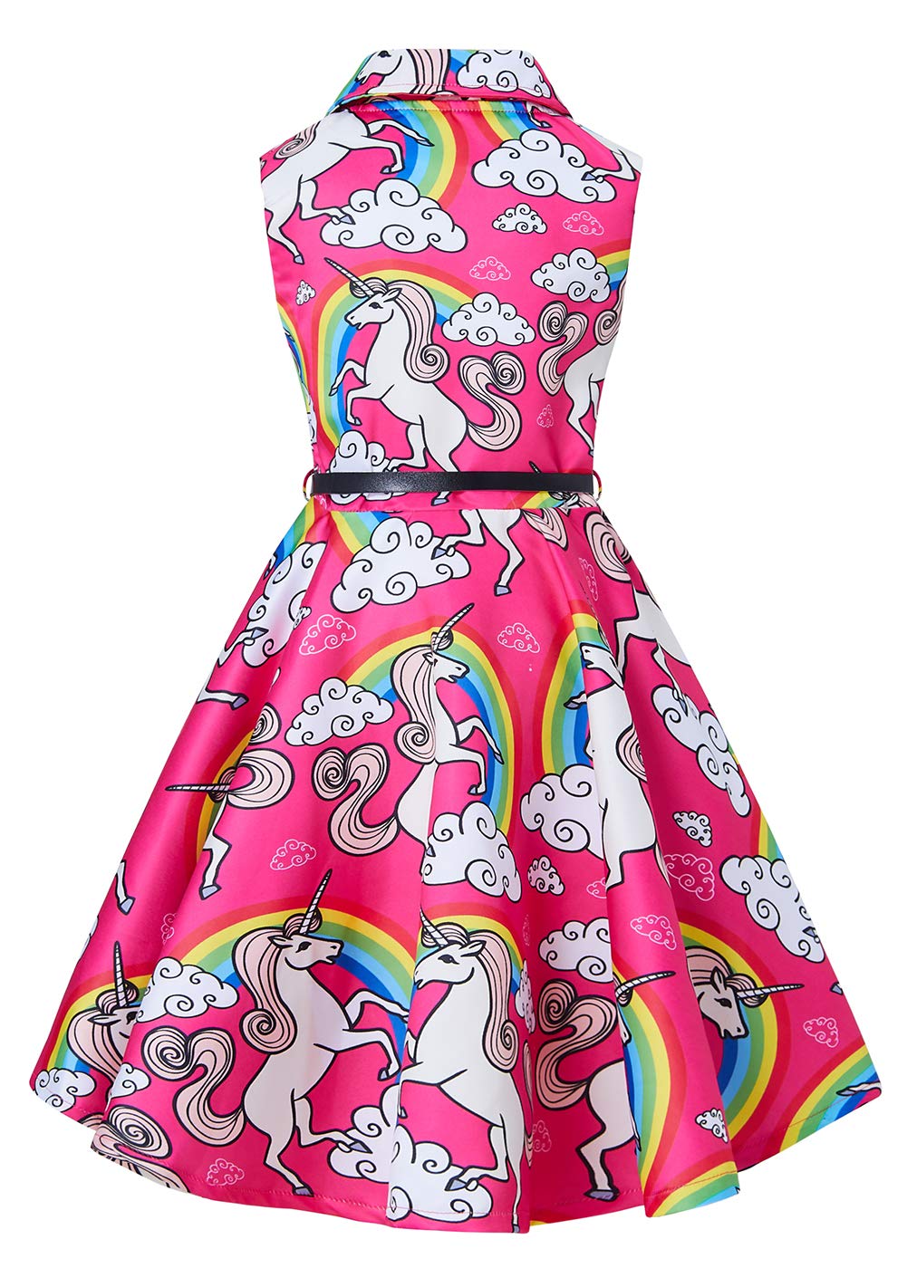 RAISEVERN Girls Retro 1950s Rockabilly Dress Sleeveless Button Front Swing Cocktail Party Vintage Pleated Dress with Belt