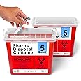 Sharps Container for Home Use and Professional - 5 Quart (2 Pack) Large Sharps Container, Needle Disposal, Touch Free Rotating Lid
