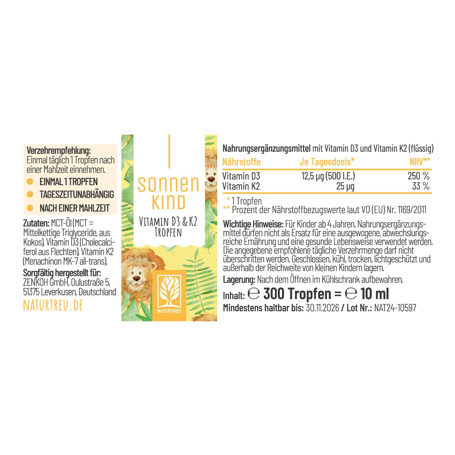 Vitamin D3 K2 Tropfen für Kinder - 100% Vegan für 300 Tage - 500 IE Vitamin D aus Flechten & 25μg Vitamin K - Vitamine -Tropfen 6