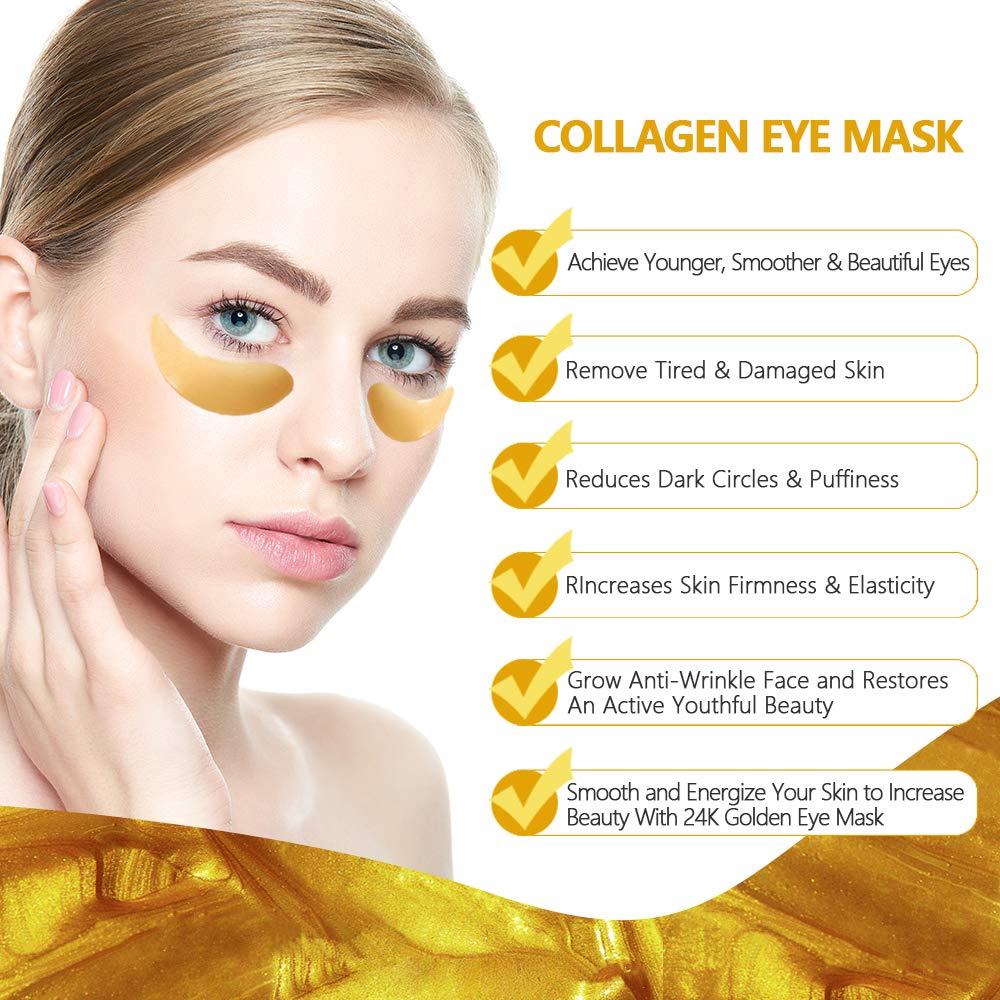 Vanecl Under Eye Patches, 24K Gold Eye Mask with Collagen, Anti Aging Patches, for Dark Circles, Puffiness, Dry Eyes, Fine Lines, Wrinkles - 120PCS : Beauty