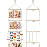 Mkono Headband Holder Boho Hair Bow Organizer for Girls Macrame Bow Hanger with 30 Hooks Bow Holder for Nursery Baby's Room Hair Accessories Organizer Wall Hanging Decor for Bedroom Bathroom