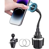 Cup Phone Holder for Car, Magnetic &ndash; Compatible with MagSafe, Secure Magnetic Mount, Stability-Enhanced Expandable Base, Flexible Reinforced Gooseneck, Works with iPhone, Galaxy, Pixel [Not Charger]