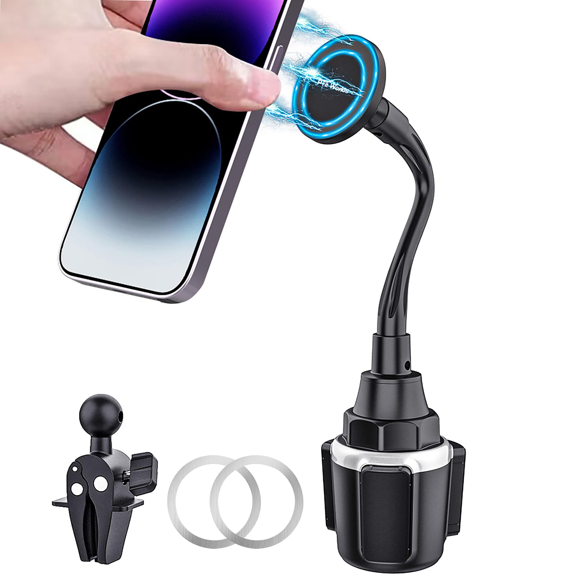 Photo 1 of Cup Holder Phone Mount Magnetic - Designed for Mag Safe Cupholder Car Mount, Super Strong Magnet for Cell Phone Cup Holders, Expandable Base, Flexible Gooseneck, Compatible with iPhone, Galaxy, Pixel