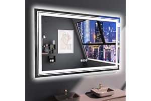 Snowdool LED Bathroom Mirror, 55"X36" with Front and Backlit, Anti-Fog, Large Bathroom Vanity Mirror for Wall, Memory Function, Stepless Dimmable, Tempered Glass (Horizontal/Vertical)