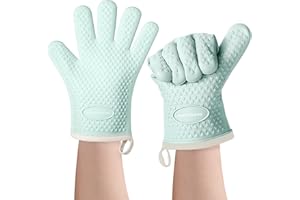 MAD SHARK Silicone Oven Mitts Heat Resistant 450 Degrees with Waterproof & Non-Slip Oven Gloves with Fingers, Silicone Oven Gloves Kitchen Mittens for Baking Cooking Barbecue (Green)