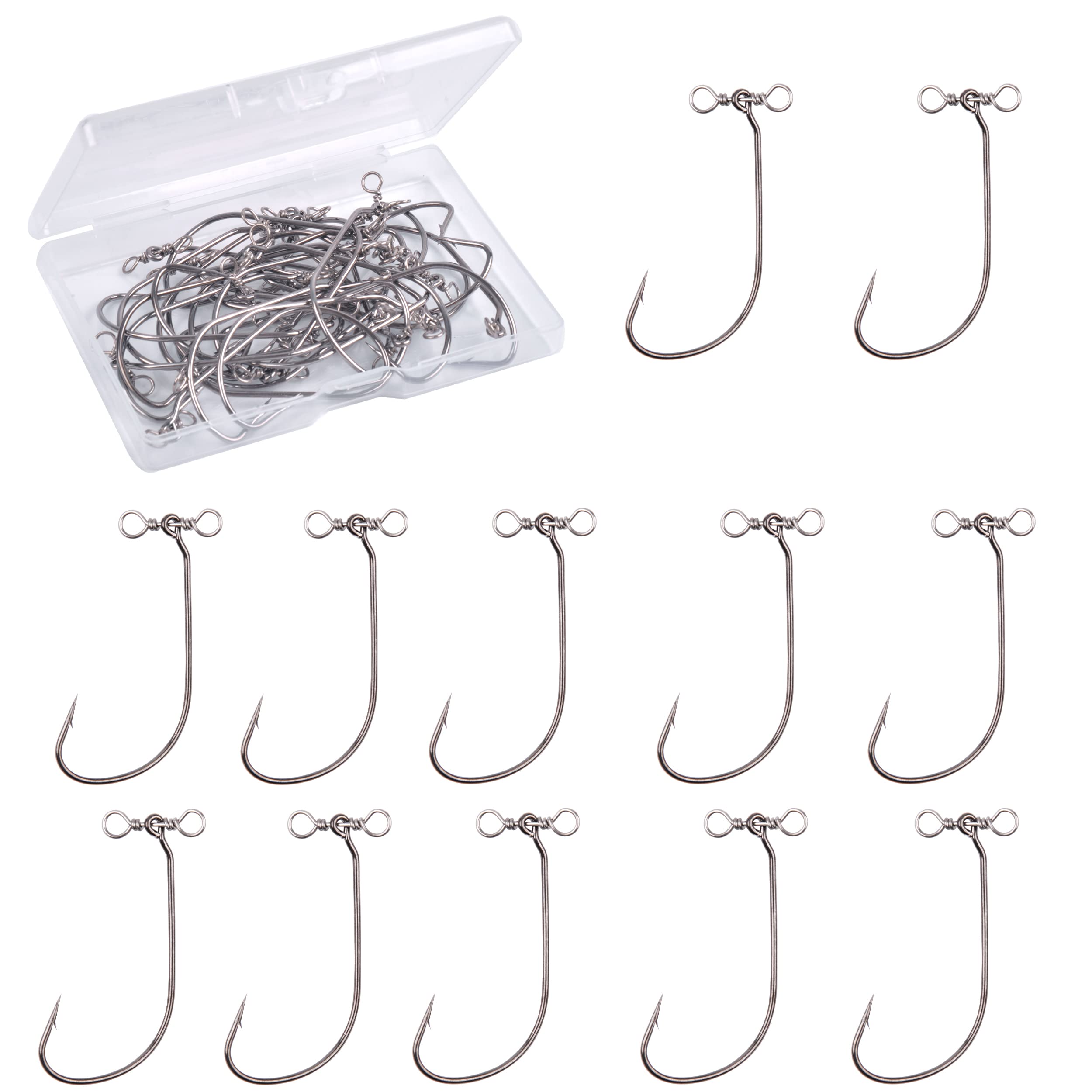 Drop Shot Swimbait Hooks - 30pcs Spinshot Wide Gap Hook in-line Drop Shot Rig and Swivels Bass Perch Fishing Hook Size 2/0,3/0,4/0(3/0-30pcs)