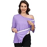 Fififlip Women's Post Surgery Shirts 3/4 Sleeve Tear Away Snap Front Tops Rotator Cuff Chemo Port Shirts Adaptive Clothing