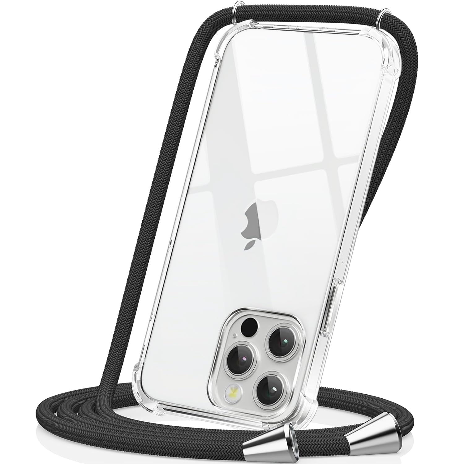CAROKI Crossbody Case for iPhone 13 Pro, Clear Soft TPU Cover with Adjustable Black Lanyard Strap, Hands-Free Protective Phone Holder with Neck Cord