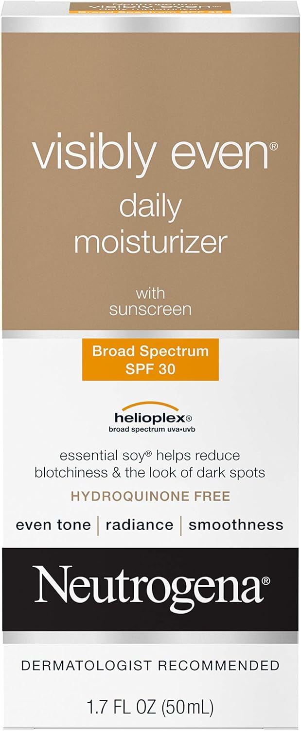 Neutrogena Visibly Even Daily Facial Moisturizer With Broad Spectrum SPF 30 Sunscreen, Face Lotion with Soy for Skin Discoloration, Dark Spots & Even Skin Tone, Hypoallergenic, 1.7 fl. Oz : Facial Creams And Moisturizers : Beauty