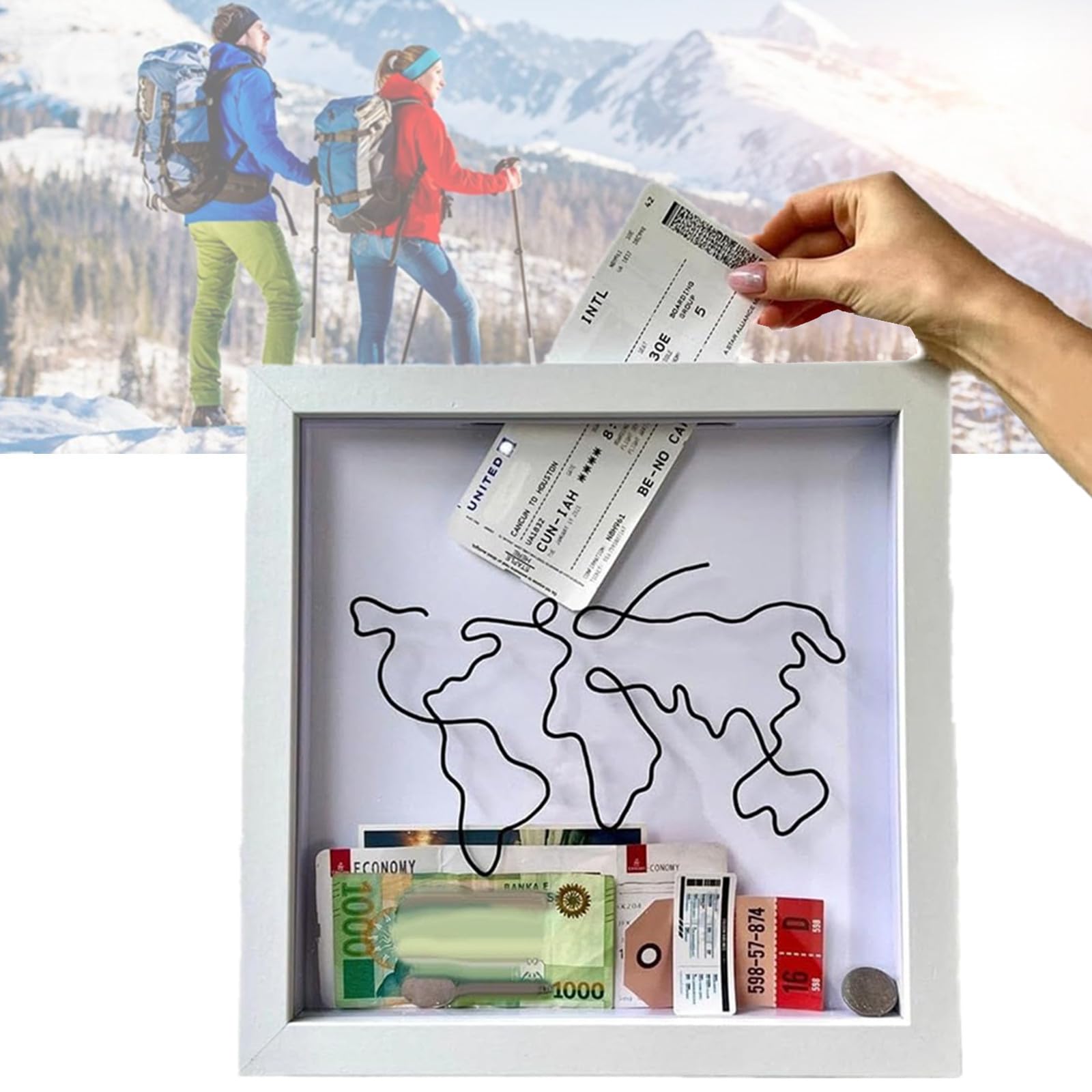 Adventure Archive Box - Large Size Travel Memory Storage Box with Shadow Frame and Ticket Slot (30x30cm)
