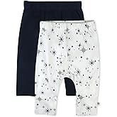 HonestBaby Multipack Harem Pants Roomy Fit Pull on Bottoms 100% Organic Cotton for Baby Boys, Girls, Twinkle Star Navy, 12 Months