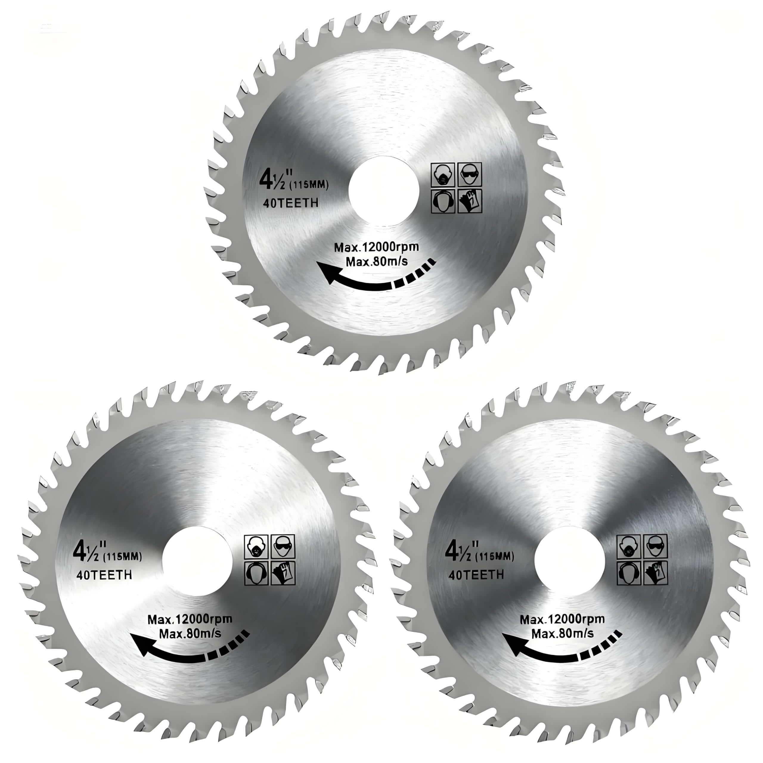 Yuiturt 3PCS 115mm Wood Cutting Disc for Angle Grinder Carbon Steel, 4.5" 40 Teeth Circular Saw Blades, Wood Cutting Blade, Includes 20mm & 16mm Reduction Rings for Precision Cuts