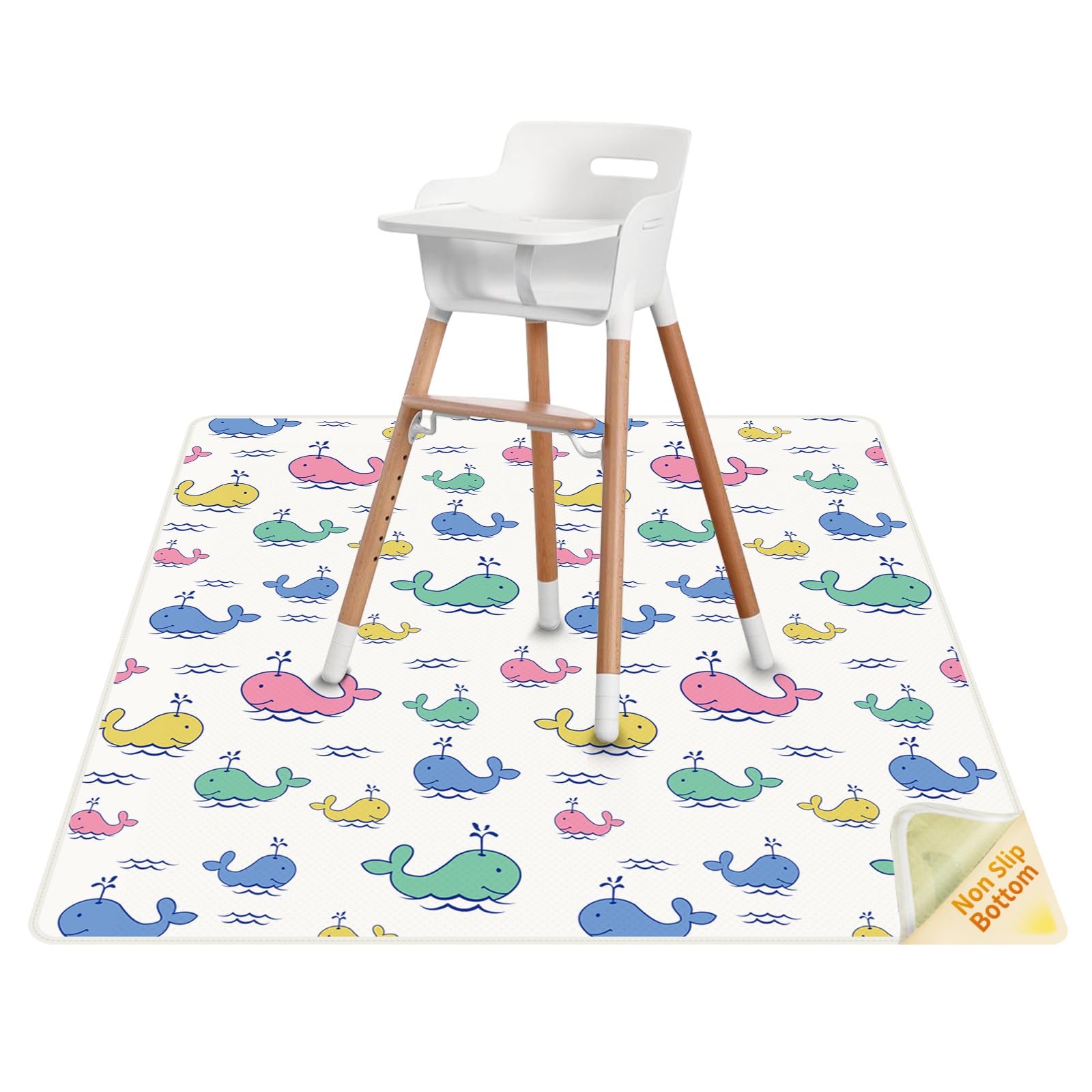High Chair Splash Floor Mat, 43.3″ Waterproof Washable Anti-Slip With No Layering Design, Baby Mess for Art/Crafts/Painting/Playtime, Table Cloth and Picnic