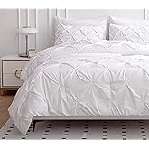 LANE LINEN Twin XL Comforter Set - Extra Long 5 Piece Dorm Bedding Sets - Pinch Pleat Bed in a Bag - Includes Pintuck Comforter, Sheets, Pillowcase & Sham - Durable Stitching for Everyday Use - White | Durable stitching, Soft pinch pleat, Extra long comfort, All season warmth, Dorm apt ready