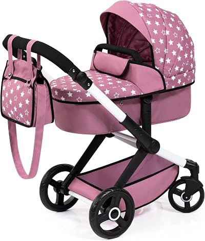 Bayer Design XEO Convertible Doll Pram 46cm Pink Stars Sun Canopy