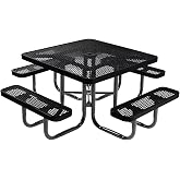 COATEDOUTDOORFURNITURE 46In Square Picnic Table, Expanded, Black | Heavy-Duty Commercial Outdoor Picnic Table, Expanded Metal Construction, Made In America