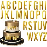 Rsstarxi 2 Pack Golden Alphabet Cake Topper A-Z Mirrored Acrylic Letters Cake Pick Personalized Name DIY Cake Decorations for Baby Shower Wedding Birthday Anniversary Party Cake Supplies