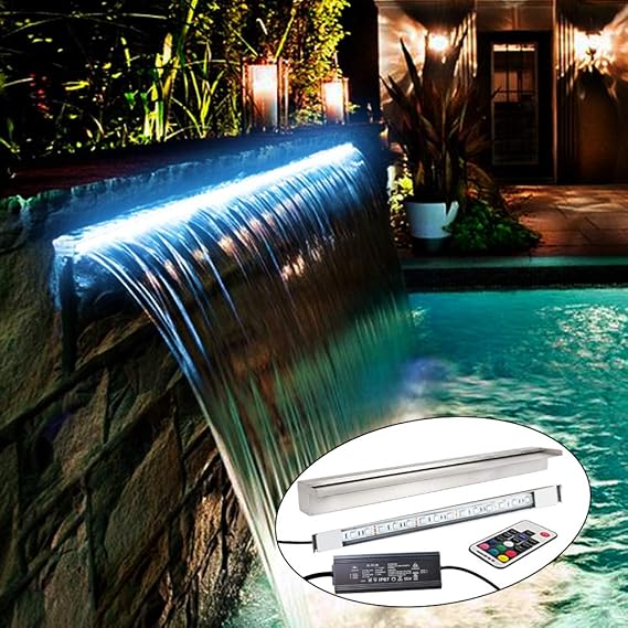 YUDA 35.5" Lighted Waterfall Pool Fountain With LED 7 Color Changing