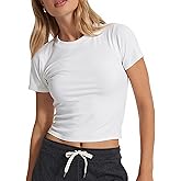Fioboc Workout Crop Tops for Women Slim-Fit Athletic Short Sleeve Tee Gym Running Yoga Casual Tight Shirts XS-2XL