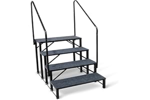 Fumingpal RV Steps with Handrail Hot Tub Steps - 3 Step Heavy Duty Steel Stairs Camper Steps Spa Steps Mobile Home Stairs for 5th Wheel RV Camper Travel Trailer Porch Outdoor with Non-Slip Rugs