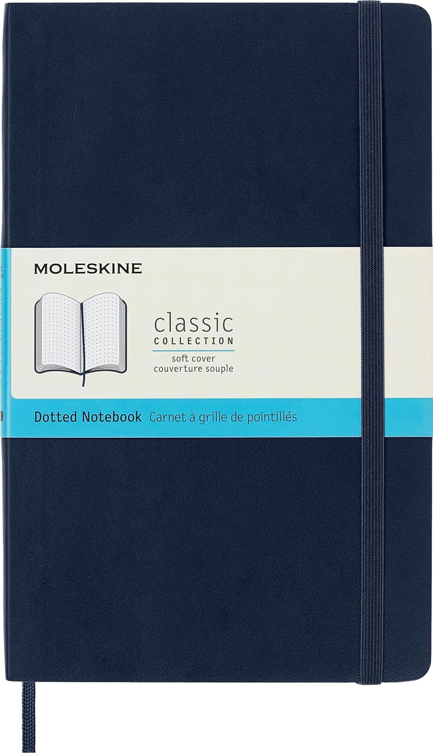 Moleskine Classic Notebook, Notebook With Dotted Pages, Soft Cover and Elastic Closure, Sapphire Blue, Large, 13 x 21 cm, 192 Pages