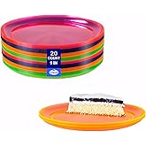 Party Dimensions Neon Mix 9" Plates, Pack of 20 Assorted Neon Colored Plates, Pink, Blue, Green, Orange, Perfect for Every Party & Event