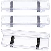 3 Pcs Paint Brush Storage Containers with Foam Inserts, Paint Brush Organizers Holders Portable Drawing Tool Case Small Storage Container for Pens with 6 Foam Inserts, Translucent, 13.8 x 3.5 x 1.6 In