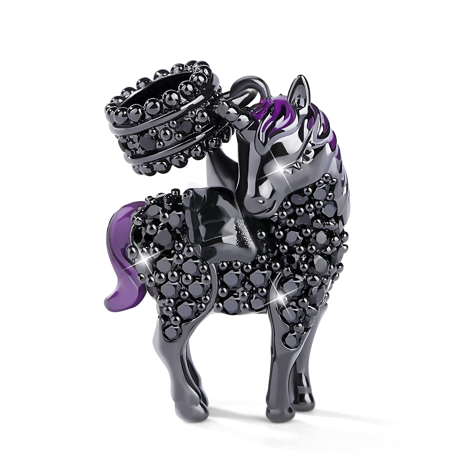 GNOCE Unicorn Charms 925 Sterling Silver 18K Rose Gold Plated "Divine Soul and Spirit" Beads Charms for Bracelets & Necklaces (2Black)