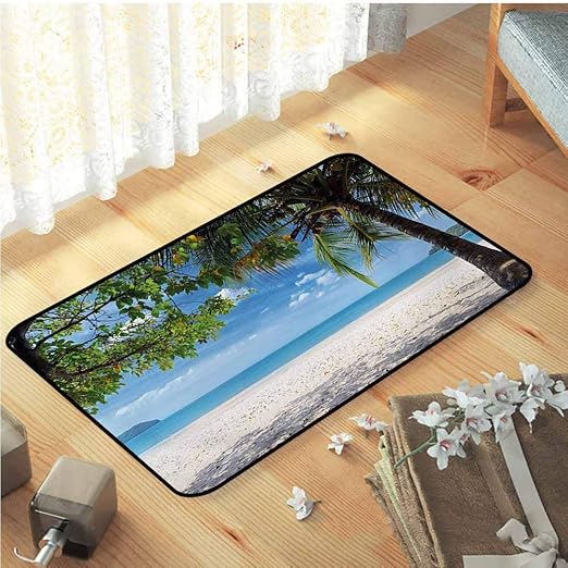 Summer Outdoor Door mat, Tropical Beach Ocean Behind Palm