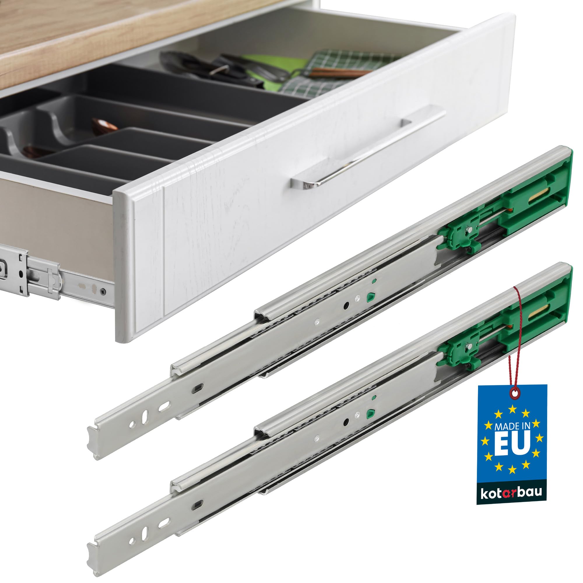 KOTARBAU® Drawer Runners, Full Extension, 300 mm, Self-Closing, Steel, Silver, Side Mounted, Soft Close Pull-Outs