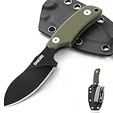 Omesio Compact Hunting Knife with Clip, 5.82" Fixed Blade Tactical Knife, D2 Steel 2.99 Inch Blade, Full Tang Knife G10 Handl