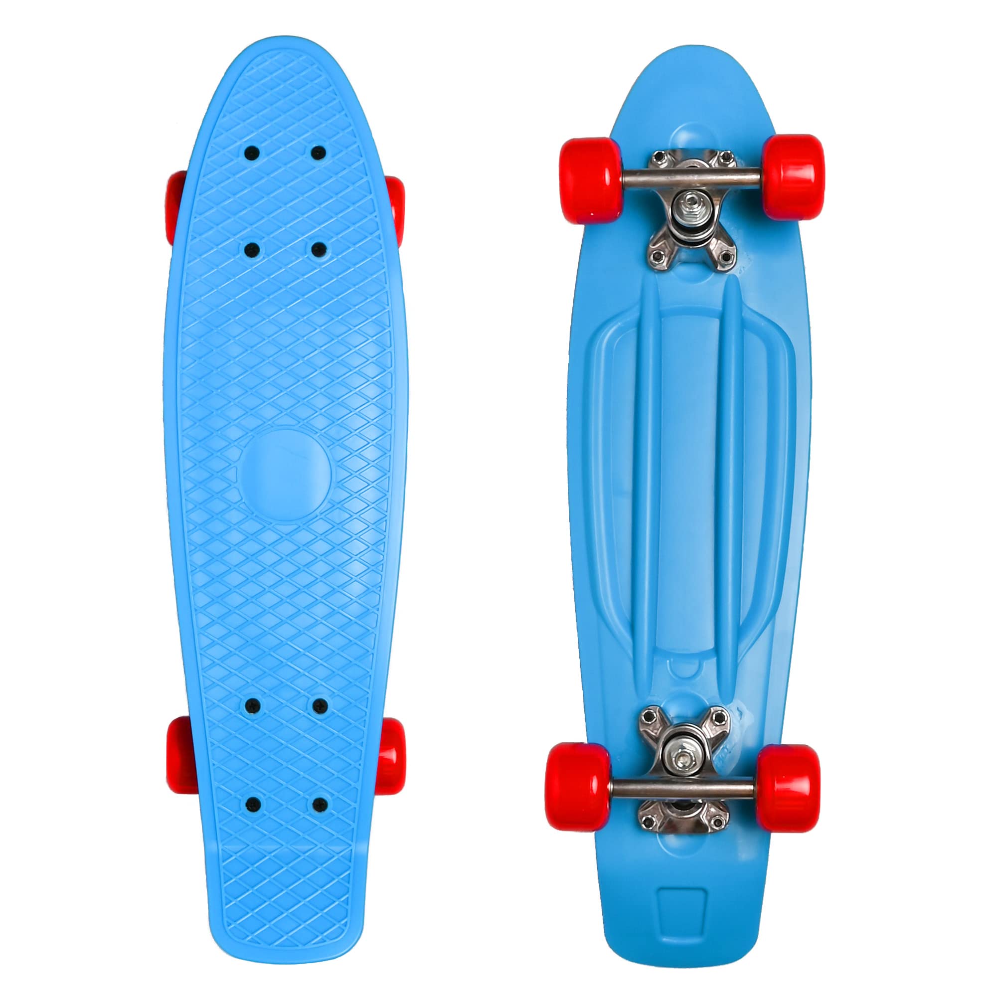 M.Y X-Skate Complete 22" Blue Plastic Retro Beginner Skateboard for Kids Teenagers & Adults Waffle-Style Deck ABEC 7 Bearings for tricks and cruising