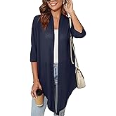 Skrfez Women's Lightweight Open Front Cardigans Short Sleeve Casual Soft Sheer Cardigan S-2XL with Pockets