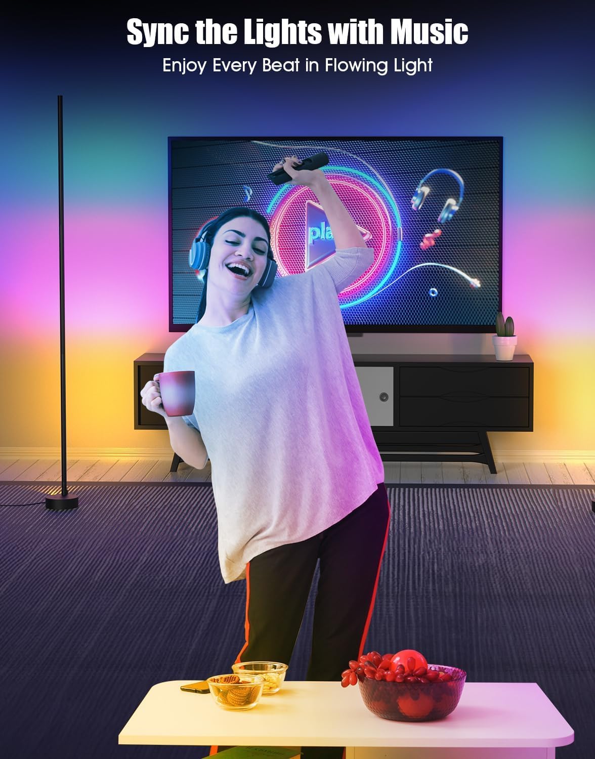 Mua Smart Corner Floor Lamp: RGB LED Standing Lights with App Remote ...