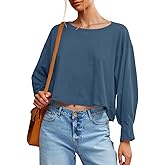 Fisoew Womens Long Sleeve Crop Tops Loose Fit Crew Neck Cropped T Shirts 2025 Casual Workout Tee Shirt Tops