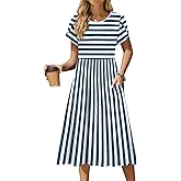 Zeagoo Women Summer Short Sleeve Midi Dress with Pockets Casual Aline Flowy Tshirt Dress Floral Vocation Beach Sundress