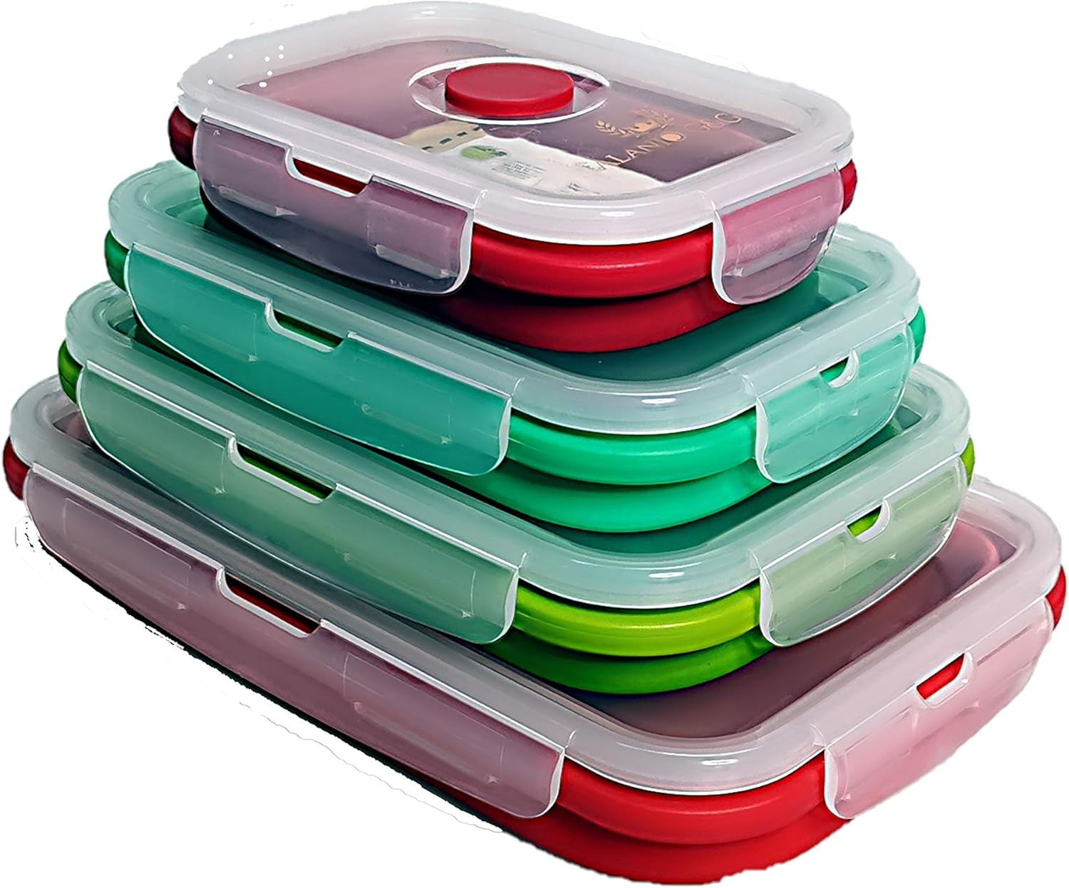 ALANIO G&G Silicone Food Storage Containers Collapsible Lunch Box Set of 4 Rectangle Microwave Foldable, BPA Free, Reusable Leak Proof, Dishwasher and Freezer Safe - Cluttered Free Cabinet!