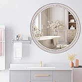 24 Inch Farmhouse Round Wood Mirror for Wall Decor, Rustic Decorative Circle Mirrors for Bathroom Over Sink, Living Room, Ent