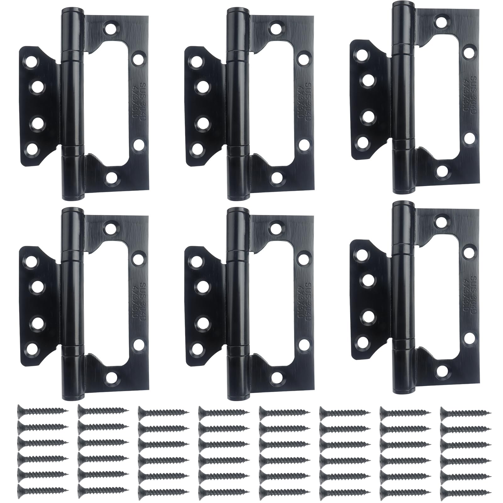 6 Pcs Stainless Steel Flush Mount Hinges, Heavy Duty Ball Bearing Door Hinges, Smooth and Silent Movement, for Home Cabinet Doors, Interior Door Hinges (Black)
