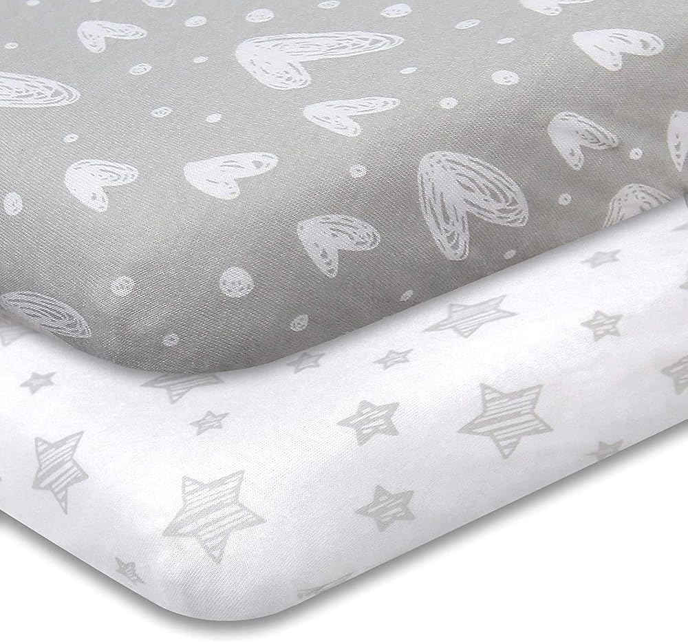 SPRINGSPIRIT Travel Cot Sheets 95x65cm 2 Pack Grey Print Jersey Knit Cotton