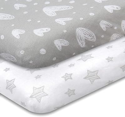 SPRINGSPIRIT Travel Cot Sheets 95x65cm 2 Pack Grey Print Jersey Knit Cotton