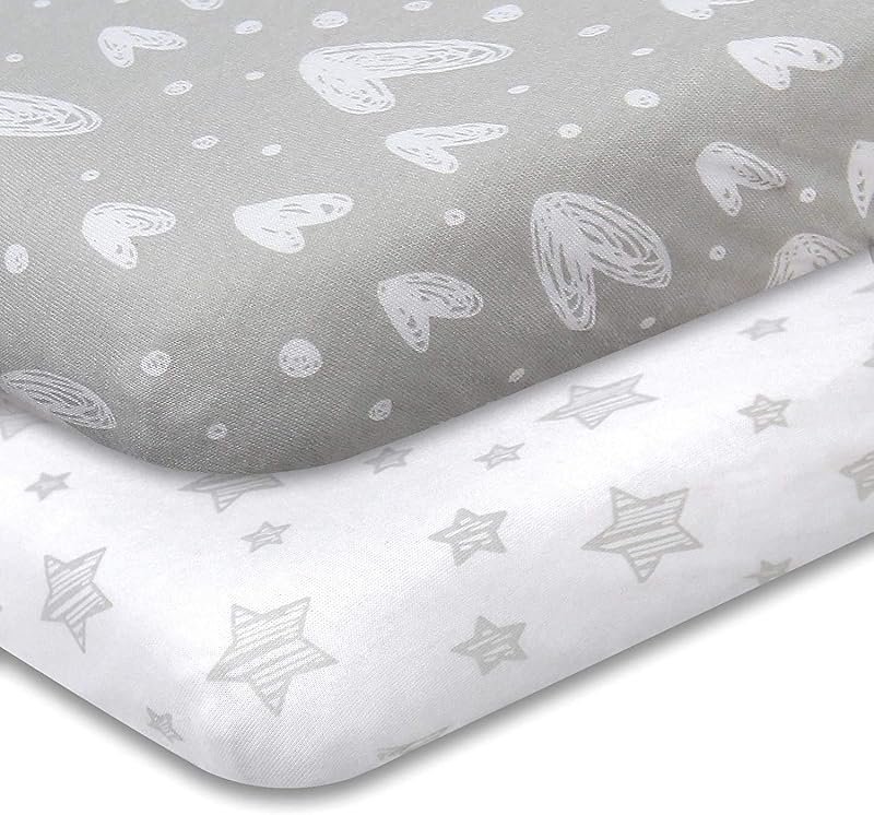 SPRINGSPIRIT Travel Cot Sheets 95x65cm 2 Pack Grey Print Jersey Knit Cotton