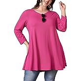 Womens Plus Size Tunic Tops 3/4 Sleeve Loose Fit Dressy Top Blouses Casual Floral Swing Fall Tunics for Leggings 1X-6X