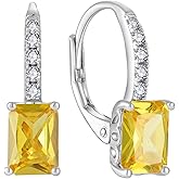 FJ Princess Cut Dangle Drop Earrings 925 Sterling Silver Leverback Square Solitaire Earrings Birthstone Jewelry for Women