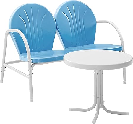 Amazon Com Crosley Furniture Griffith 2 Piece Metal Outdoor Conversation Set With Table And Loveseat Blue Outdoor And Patio Furniture Sets Garden Outdoor
