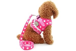 SELMAI Puppy Small Dog/Cat Dots Vest Harness Leash Set Mesh Padded No Pull Lead Pink M